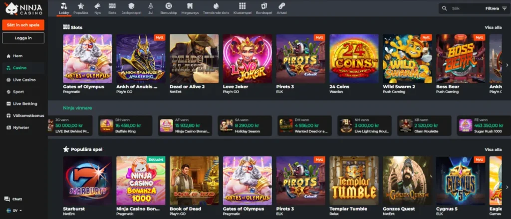 Casinospel på Ninja Casino