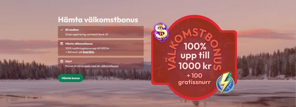 Casinostugan bonus + 100 gratissnurr utan omsättningskrav