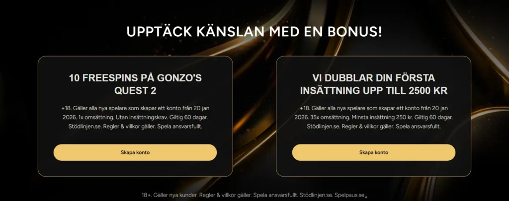 Storspelare casino bonus. 10 Freespins på Gonzos quest eller 100% upp till 2500 kr