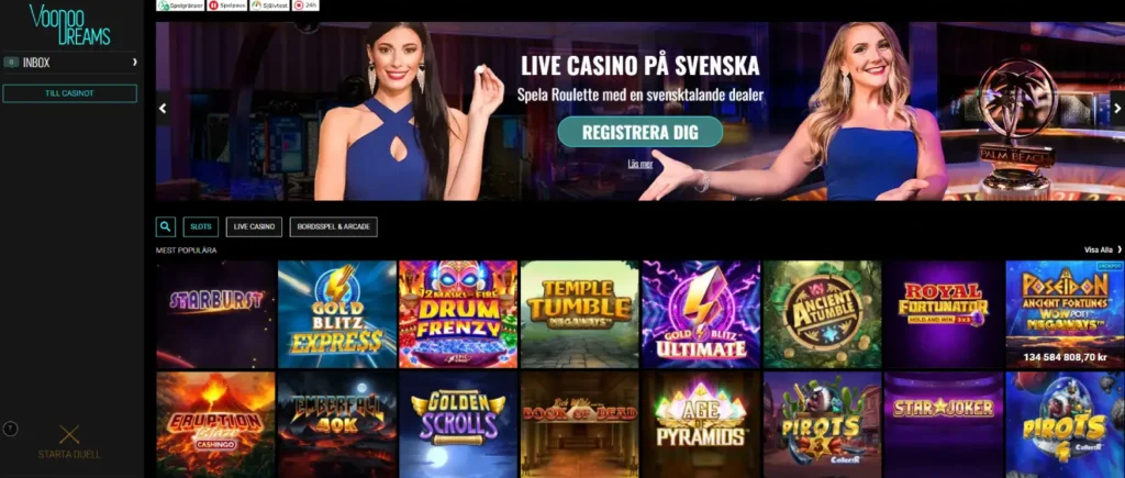 VoodooDreams Casino spelutbud och Live casino